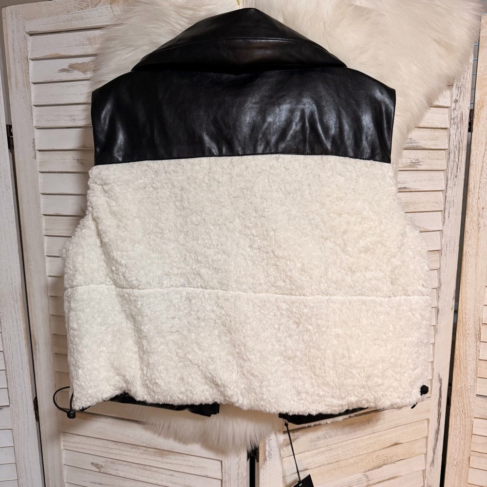 Elan Black and Cream Reversible Shearling Vest - Picture 2 of 8
